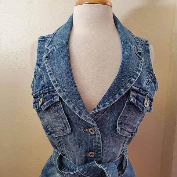 Urban Behavior Cinched Waist Denim Vest - Picture 2 of 8